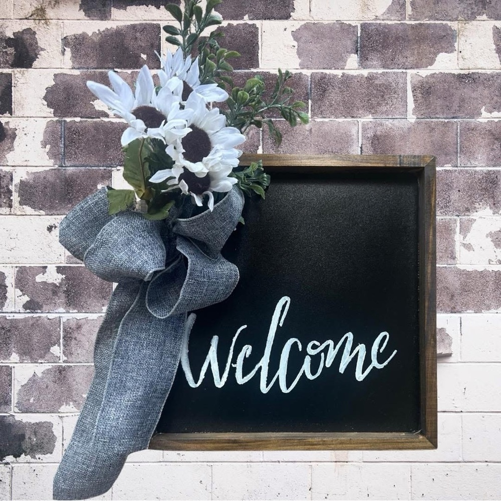 Rustic Welcome Sign with Floral Accent